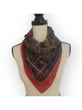 Vintage 70s I. Shalom & Co NYC Red Paisley Print 30" x 30" Square Scarf